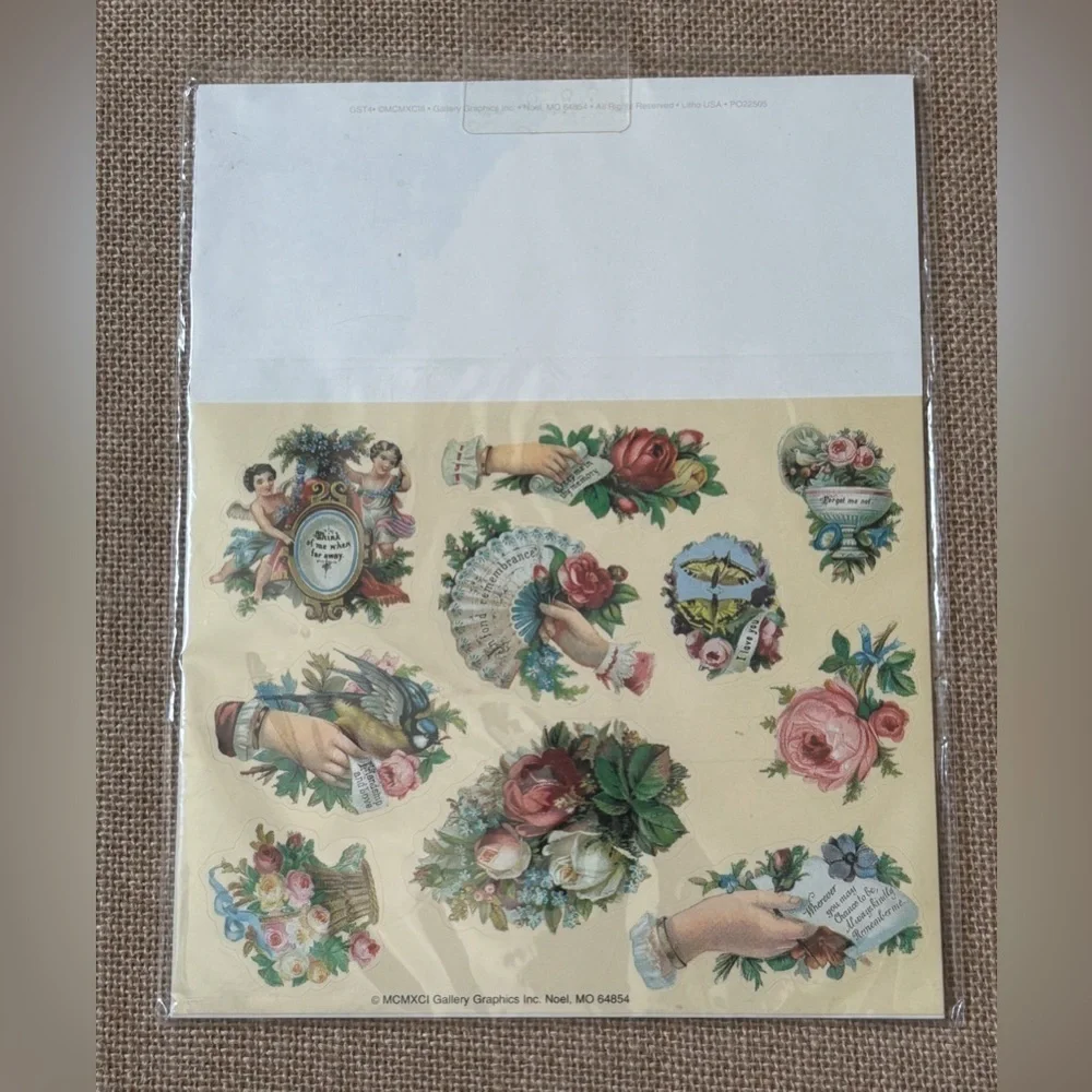 Vintage Victorian Girl Cats Floral Stationery w Matching Stickers Letter Writing